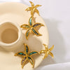 Wholesale Women's Exaggerated Double Starfish Design Stainless Steel Earrings With 18K Vacuum Plated In Furnace Marine Wind Jewelry