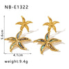 Wholesale Women's Exaggerated Double Starfish Design Stainless Steel Earrings With 18K Vacuum Plated In Furnace Marine Wind Jewelry