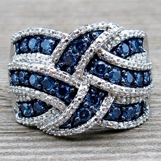 Wholesale Women's Exaggerated Engagement Ring Copper Sapphire Blue Zircon Geometric
