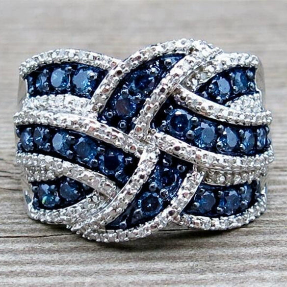 Wholesale Women's Exaggerated Engagement Ring Copper Sapphire Blue Zircon Geometric