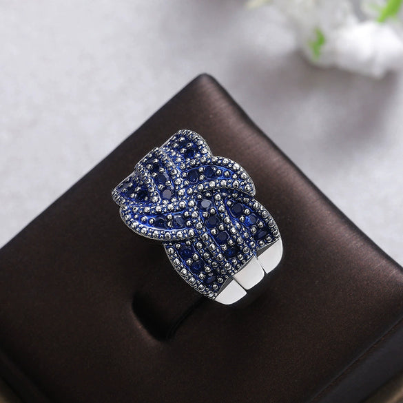 Wholesale Women's Exaggerated Engagement Ring Copper Sapphire Blue Zircon Geometric