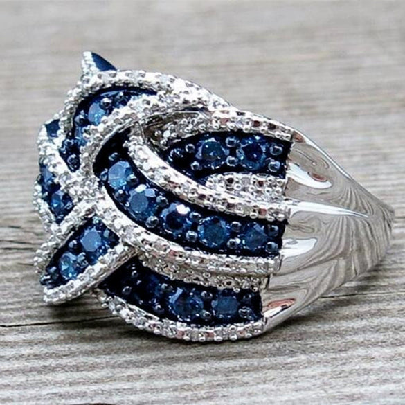 Wholesale Women's Exaggerated Engagement Ring Copper Sapphire Blue Zircon Geometric