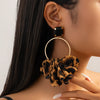 Wholesale Women's Exaggerated Geometric Fabric Iron Acrylic Diamond Earrings With Leopard Print And Wave Dot Print Electroplated
