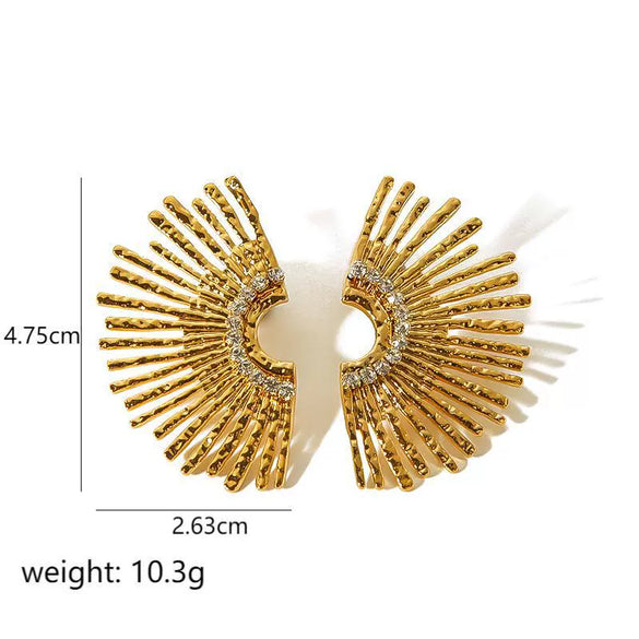 Wholesale Women's Exaggerated Geometric Fanshaped Stainless Steel Electroplated Hoop Earrings