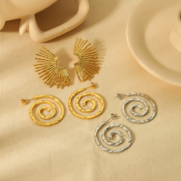 Wholesale Women's Exaggerated Geometric Fanshaped Stainless Steel Electroplated Hoop Earrings