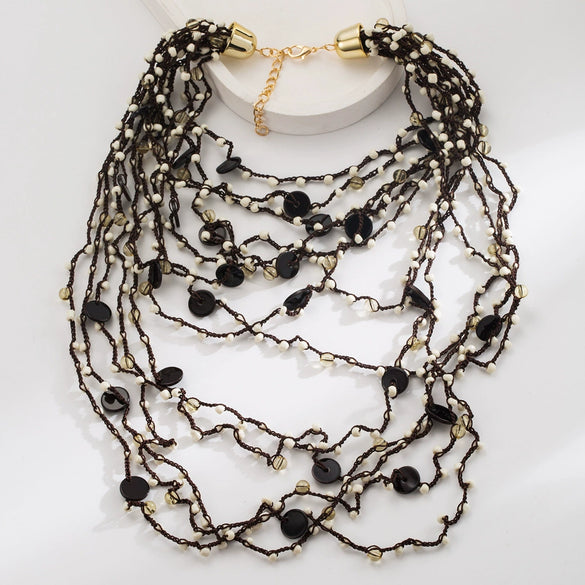 Wholesale Women's Exaggerated Geometric Handwoven Multilayer Beaded Necklace