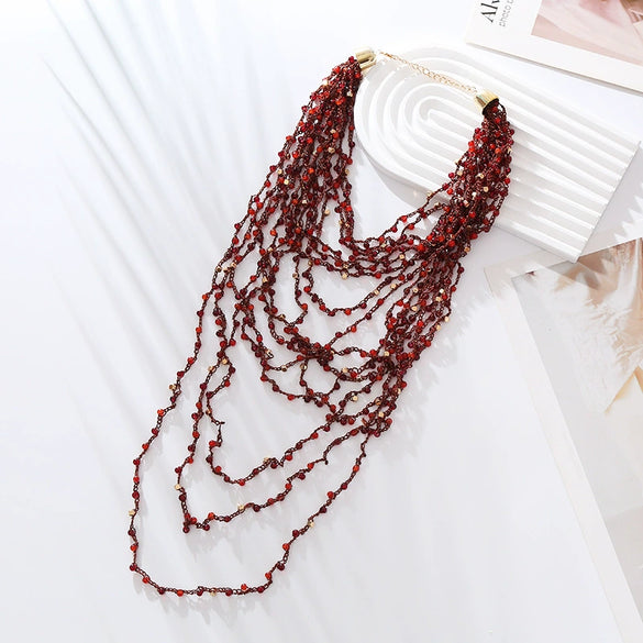 Wholesale Women's Exaggerated Geometric Handwoven Multilayer Beaded Necklace
