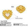 Wholesale Women's Exaggerated Geometric Natural Motherofpearl Heartshaped Stainless Steel 18K Gold Plated Adjustable Ring