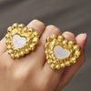 Wholesale Women's Exaggerated Geometric Natural Motherofpearl Heartshaped Stainless Steel 18K Gold Plated Adjustable Ring