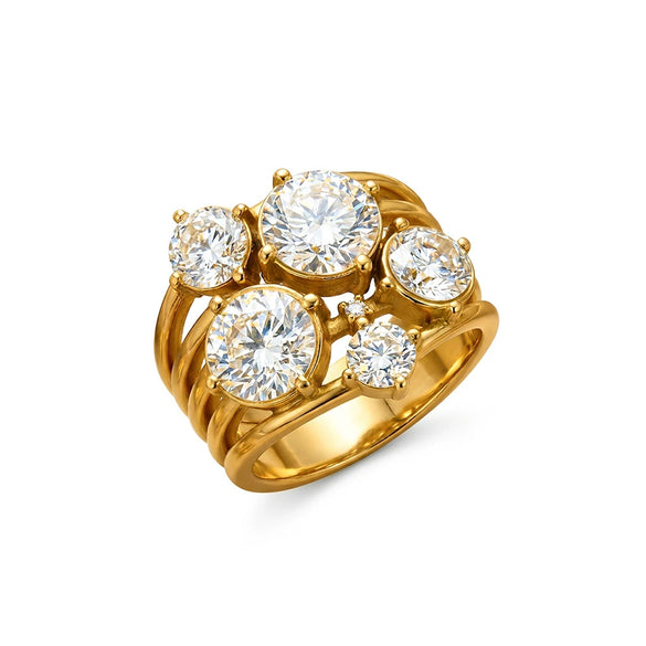 Wholesale Women's Exaggerated Geometric Ring With Multiple Diamonds Inlaid Electroplated