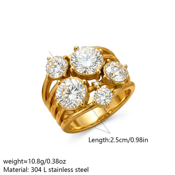 Wholesale Women's Exaggerated Geometric Ring With Multiple Diamonds Inlaid Electroplated