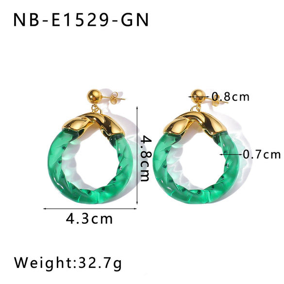 Wholesale Women's Exaggerated Geometric Spiral Acrylic Stainless Steel Earrings With 18K Vacuum Plating In Furnace