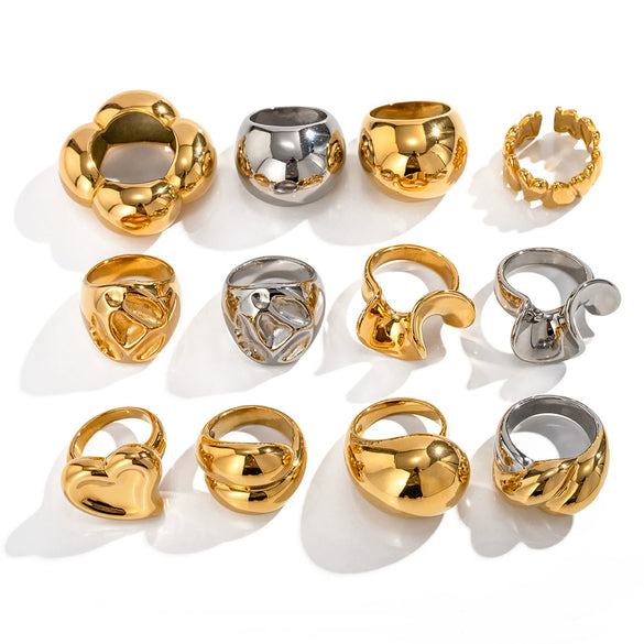Wholesale Women's Exaggerated Geometric Stainless Steel Ring With 18K Gold Plated Electroplating