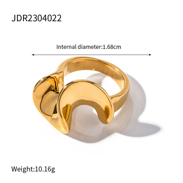 Wholesale Women's Exaggerated Geometric Stainless Steel Ring With 18K Gold Plated Electroplating