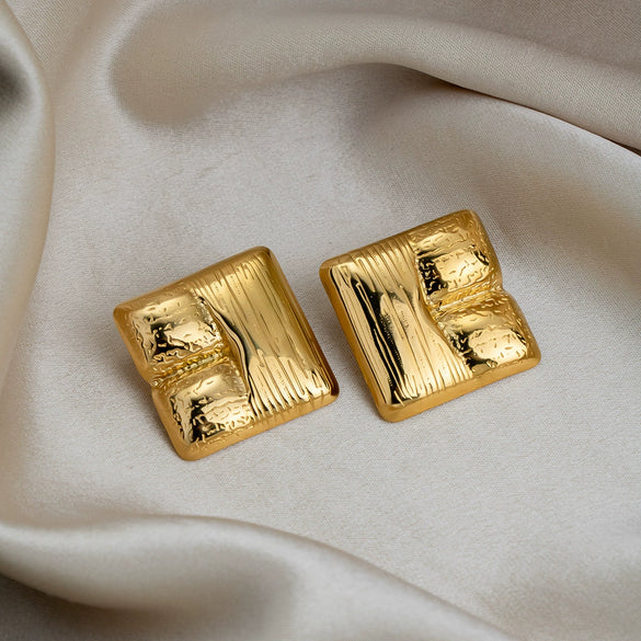 Wholesale Women's Exaggerated Geometric Stripe Stainless Steel Real Gold Plated Earrings