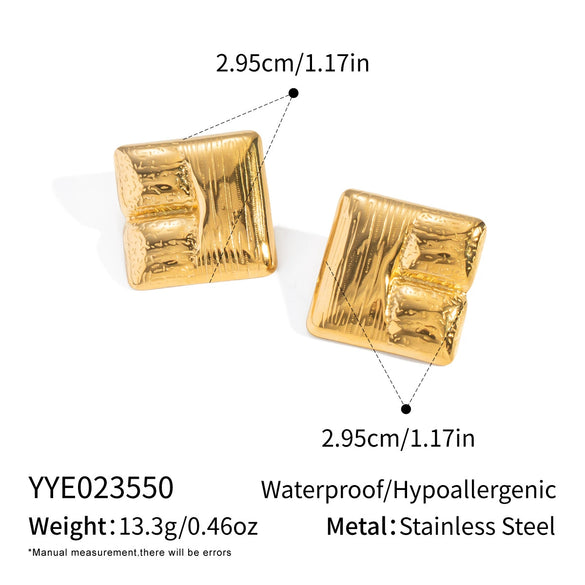 Wholesale Women's Exaggerated Geometric Stripe Stainless Steel Real Gold Plated Earrings