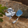 Wholesale Women's Exaggerated Geometric Style S925 Sterling Silver Petal Opening Ring Set With Natural Aquamarine Stone