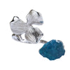 Wholesale Women's Exaggerated Geometric Style S925 Sterling Silver Petal Opening Ring Set With Natural Aquamarine Stone