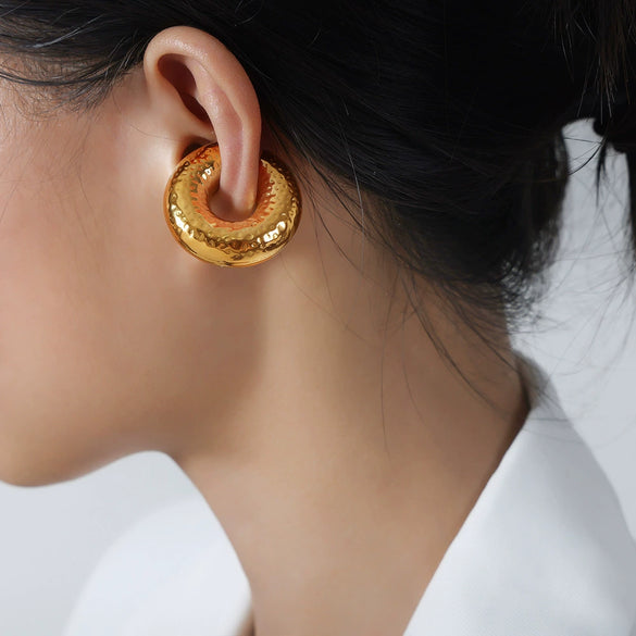 Wholesale Women's Exaggerated Geometric 316L Stainless Steel Gold Plated Ushaped Strip Enamel Oil Drop Earrings Jewelry
