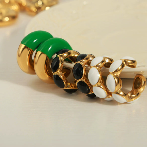 Wholesale Women's Exaggerated Geometric 316L Stainless Steel Gold Plated Ushaped Strip Enamel Oil Drop Earrings Jewelry
