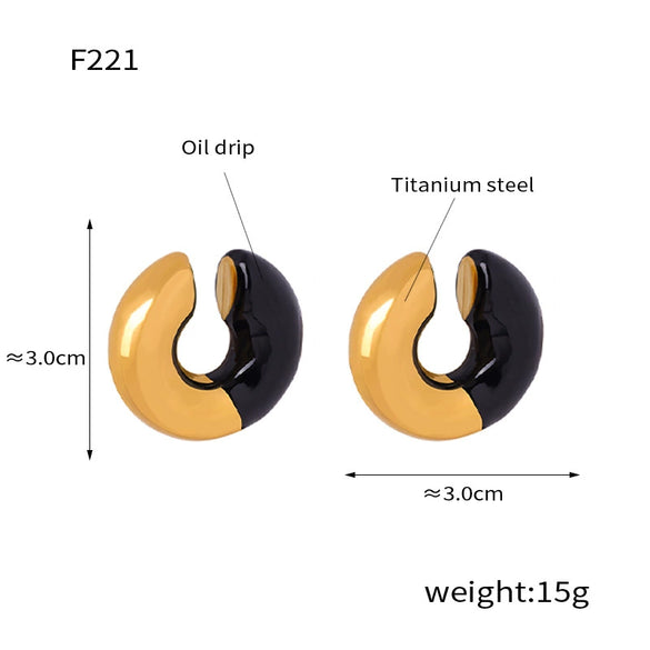 Wholesale Women's Exaggerated Geometric 316L Stainless Steel Gold Plated Ushaped Strip Enamel Oil Drop Earrings Jewelry