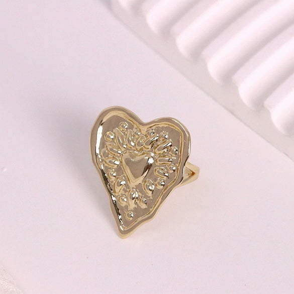 Wholesale Women's Exaggerated Heartshaped Copper Ring With Electroplating