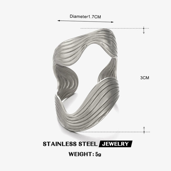 Wholesale Women's Exaggerated Irregular Shaped Line Ring In Geometric Pattern Made Of Stainless Steel With Electroplating
