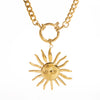 Wholesale Women's Exaggerated Light Luxury Niche Design Sun Pendant Necklace With Cuban Chain And Spring Buckle Titanium Steel Stainless Steel Pvd Furnace Vacuum Real Gold Plating