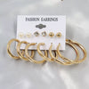Wholesale Women's Exaggerated Metal Geometric C Shaped Electroplated Alloy Circle Earrings 6 Pair Set
