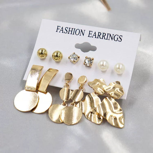 Wholesale Women's Exaggerated Metal Geometric C Shaped Electroplated Alloy Circle Earrings 6 Pair Set