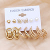 Wholesale Women's Exaggerated Metal Geometric C Shaped Electroplated Alloy Circle Earrings 6 Pair Set