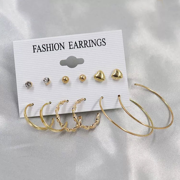 Wholesale Women's Exaggerated Metal Geometric C Shaped Electroplated Alloy Circle Earrings 6 Pair Set