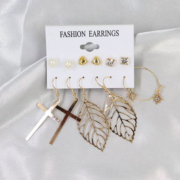 Wholesale Women's Exaggerated Metal Geometric C Shaped Electroplated Alloy Circle Earrings 6 Pair Set