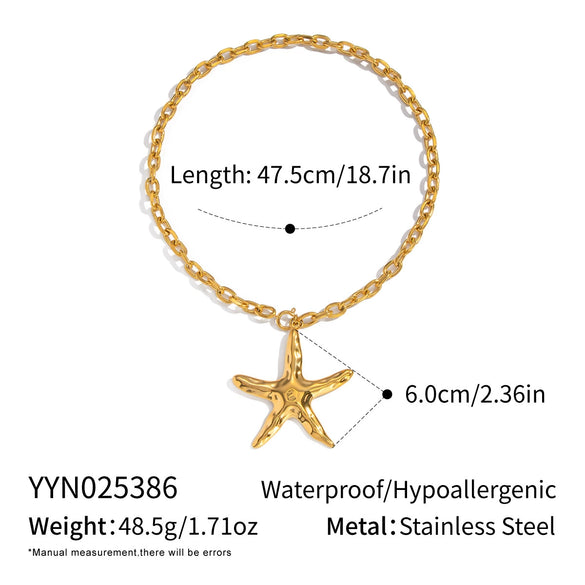 Wholesale Women's Exaggerated Minimalist Ins Style Hammered Star Pendant Necklace With Heavy Chain 18K Real Gold Plated Stainless Steel