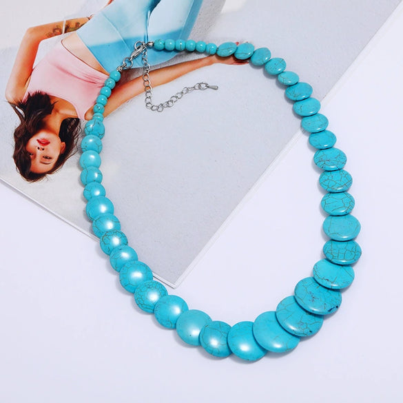 Wholesale Women's Exaggerated Retro Bohemian Turquoise Snake Bone Chain Necklace With Geometric Design