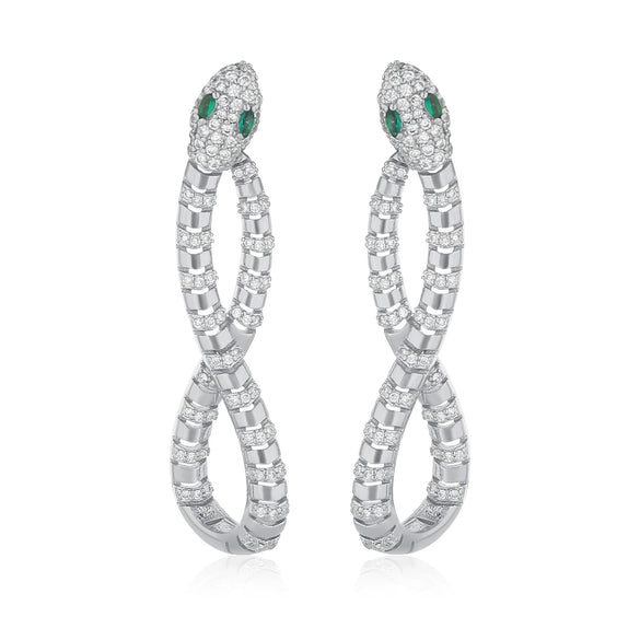 Wholesale Women's Exaggerated Snakeshaped Copper Goldplated Diamond Earrings