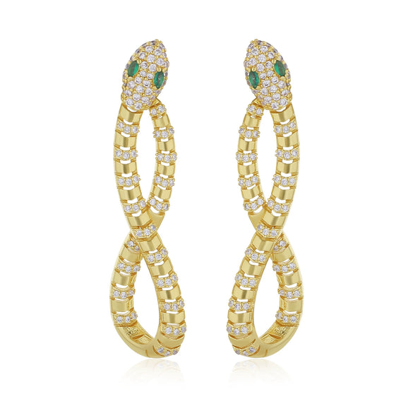Wholesale Women's Exaggerated Snakeshaped Copper Goldplated Diamond Earrings