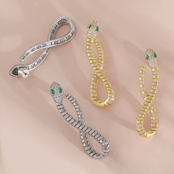 Wholesale Women's Exaggerated Snakeshaped Copper Goldplated Diamond Earrings