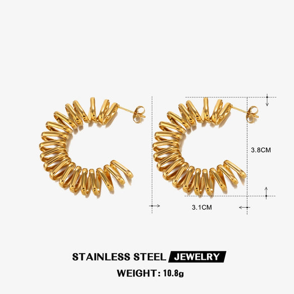Wholesale Women's Exaggerated Stainless Steel Cshaped Geometric Electroplated Rotating Earrings