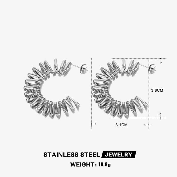 Wholesale Women's Exaggerated Stainless Steel Cshaped Geometric Electroplated Rotating Earrings
