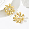 Wholesale Women's Exaggerated Style Stainless Steel 14K Vacuum Plated Flower Earrings