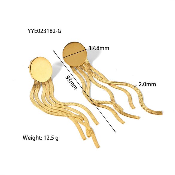 Wholesale Women's Exaggerated Tassel Earrings In Wave Pattern Stainless Steel With Pvd Vacuum Plating
