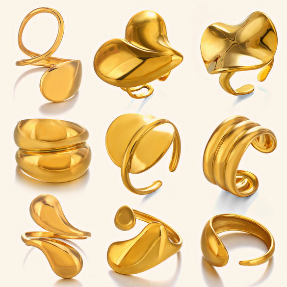 Wholesale Women's Exaggerated Thick Geometric Open Ring In High Bright Round Stainless Steel With Electroplating