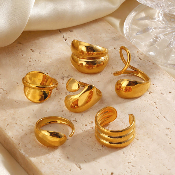 Wholesale Women's Exaggerated Thick Geometric Open Ring In High Bright Round Stainless Steel With Electroplating