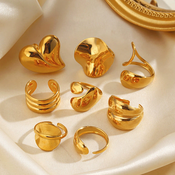 Wholesale Women's Exaggerated Thick Geometric Open Ring In High Bright Round Stainless Steel With Electroplating
