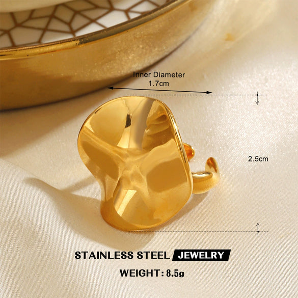 Wholesale Women's Exaggerated Thick Geometric Open Ring In High Bright Round Stainless Steel With Electroplating