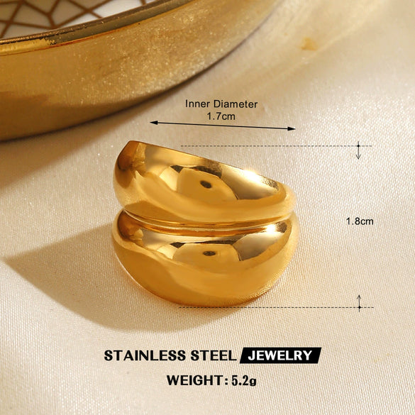 Wholesale Women's Exaggerated Thick Geometric Open Ring In High Bright Round Stainless Steel With Electroplating