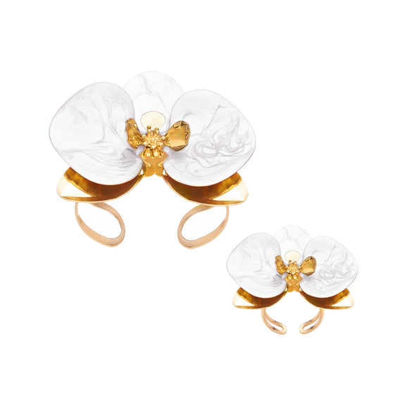 Wholesale Women's Exaggerated Trendy Oildripping Flower Iron Bracelet And Ring Set Retro Vintage Style Jewelry Accessories