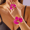 Wholesale Women's Exaggerated Trendy Oildripping Flower Iron Bracelet And Ring Set Retro Vintage Style Jewelry Accessories