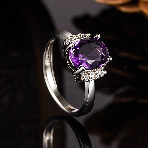 Wholesale Women's Exotic Geometric Copper Platinumplated Ring With Ruby And Amethyst